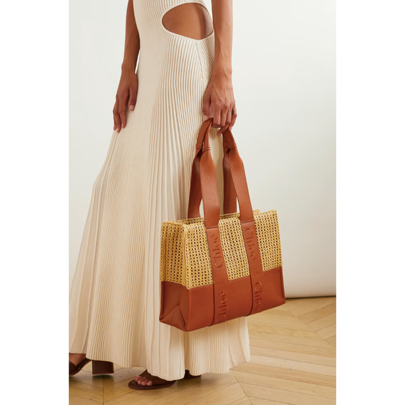 $1950 NEW CHLOE WOODY MEDIUM RAFFIA LEATHER SUMMER TOTE BAG PURSE NWT! - Picture 2 of 11